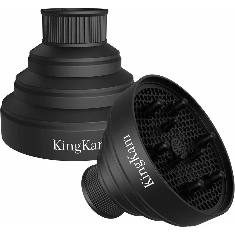 KingKam Collapsible Hair Dryer Diffuser front view showing black silicone honeycomb mesh attachment for curly hair styling.