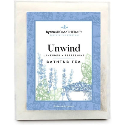 Hydra Aromatherapy Bathtub Tea Unwind sachet front view for home spa