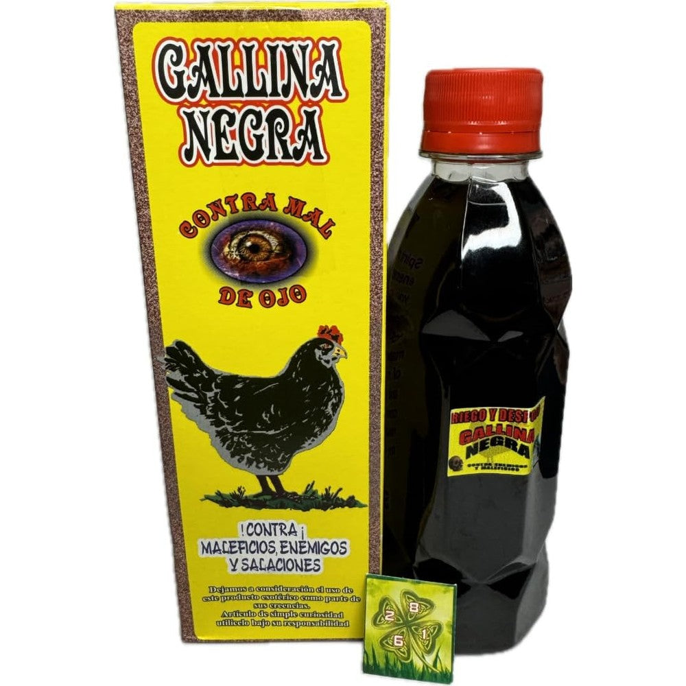 Mistic Gallina Negra spiritual anointed bath front view 8 fluid ounces amber bottle