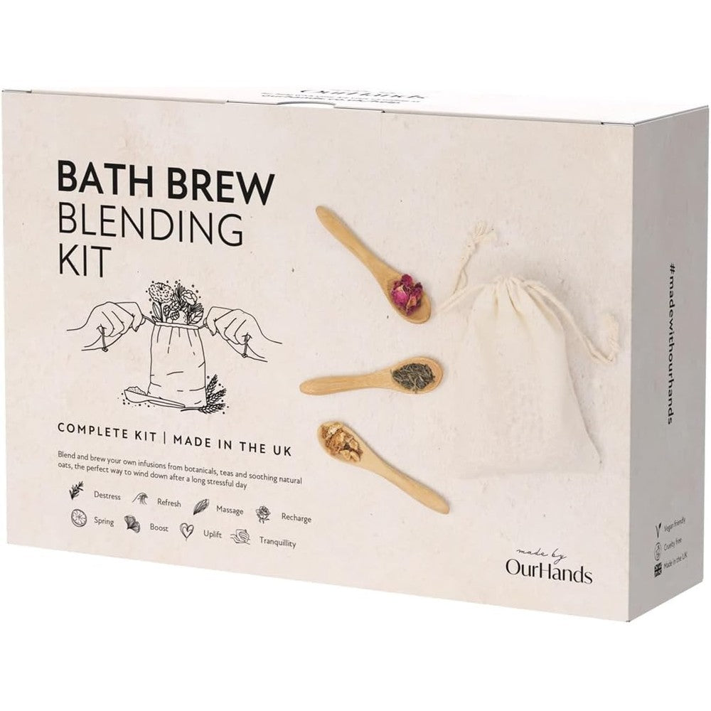 OurHands bath tea kit front view showing box packaging and botanicals