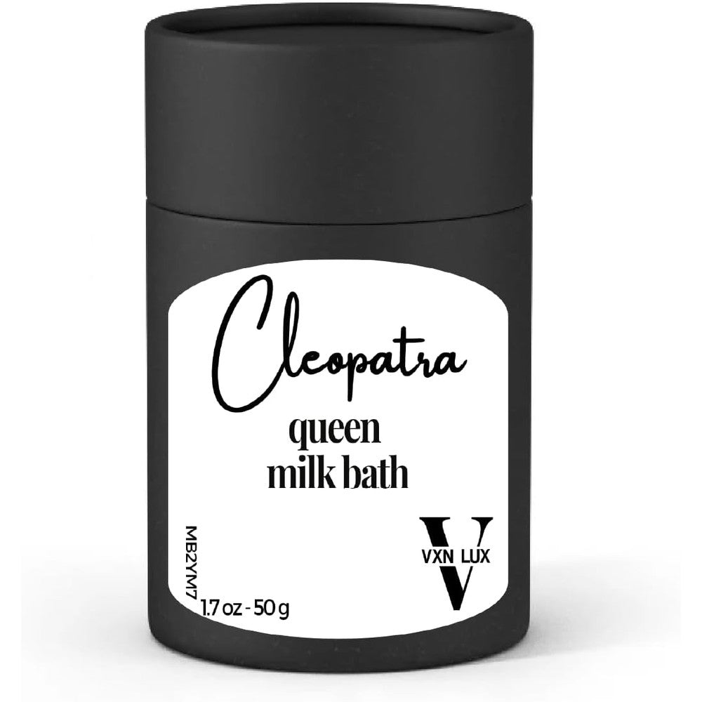 Vxn Lux Cleopatra Queen's Milk Bath front view of black cylindrical container