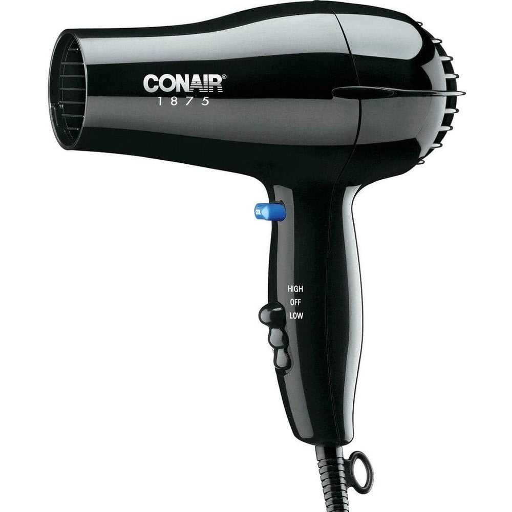 Conair Handheld Black 1875 Watts Hair Dryer front view showing compact design