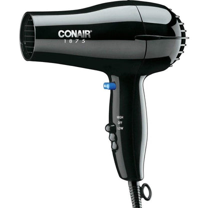 Conair Handheld Black 1875 Watts Hair Dryer front view showing compact design