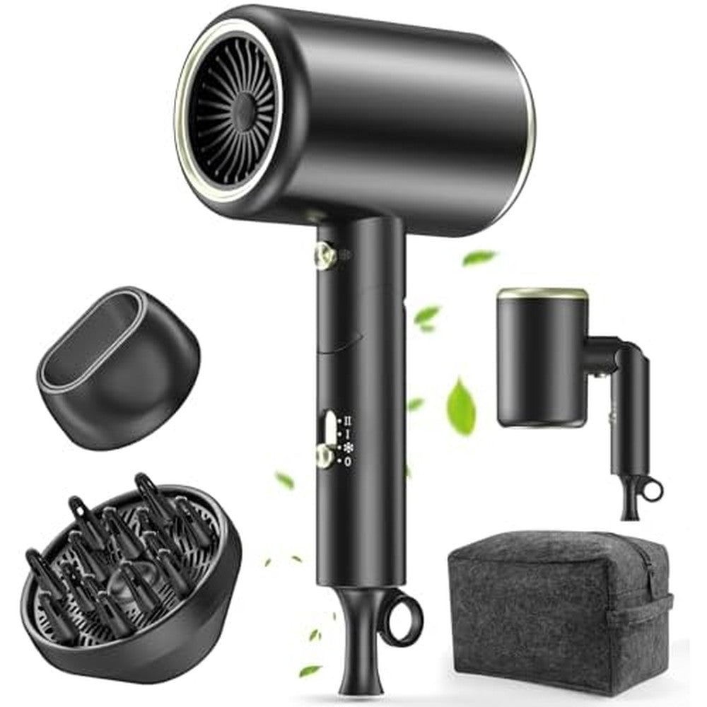 Mesheen 150000 RPM ionic hair dryer front view in black