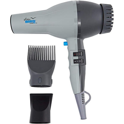ConairPRO Silverbird Professional Hair Dryer front view in premium grey finish