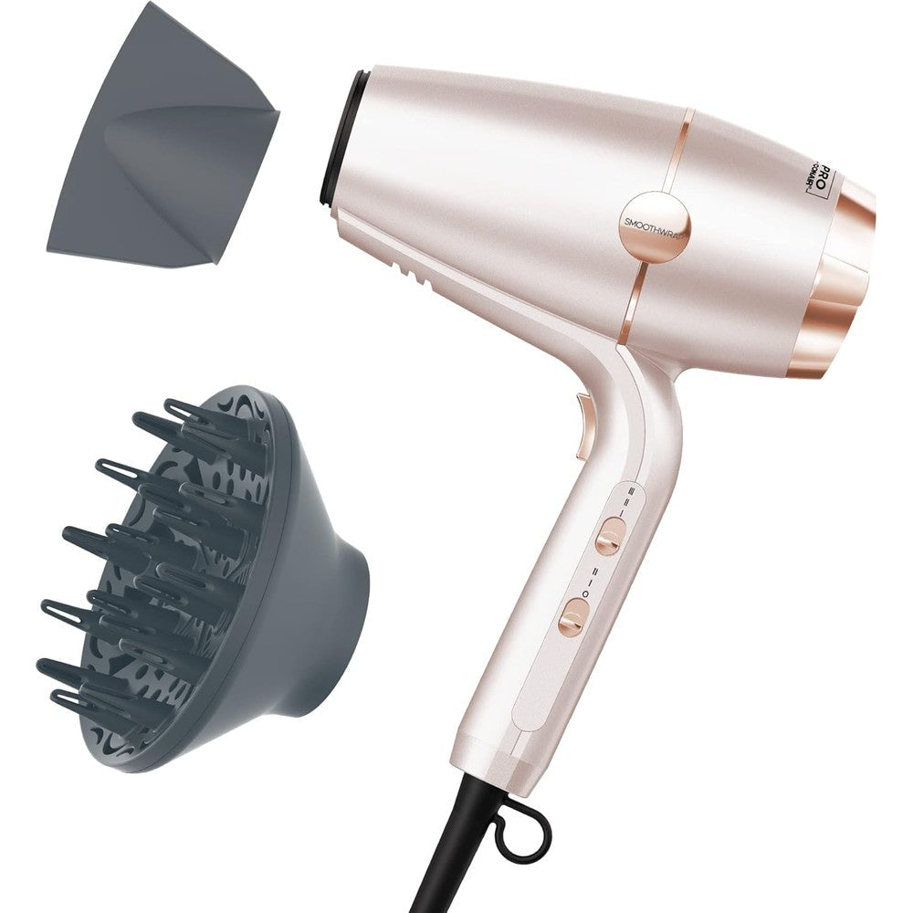 Conair InfinitiPRO SmoothWrap hair dryer front view in champagne finish with advanced plasma branding
