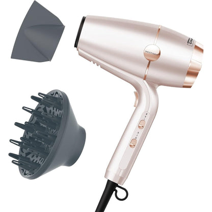 Conair InfinitiPRO SmoothWrap hair dryer front view in champagne finish with advanced plasma branding