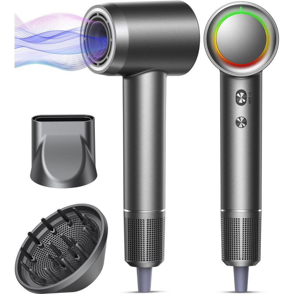 Alloom high-speed hair dryer front view in gunmetal grey