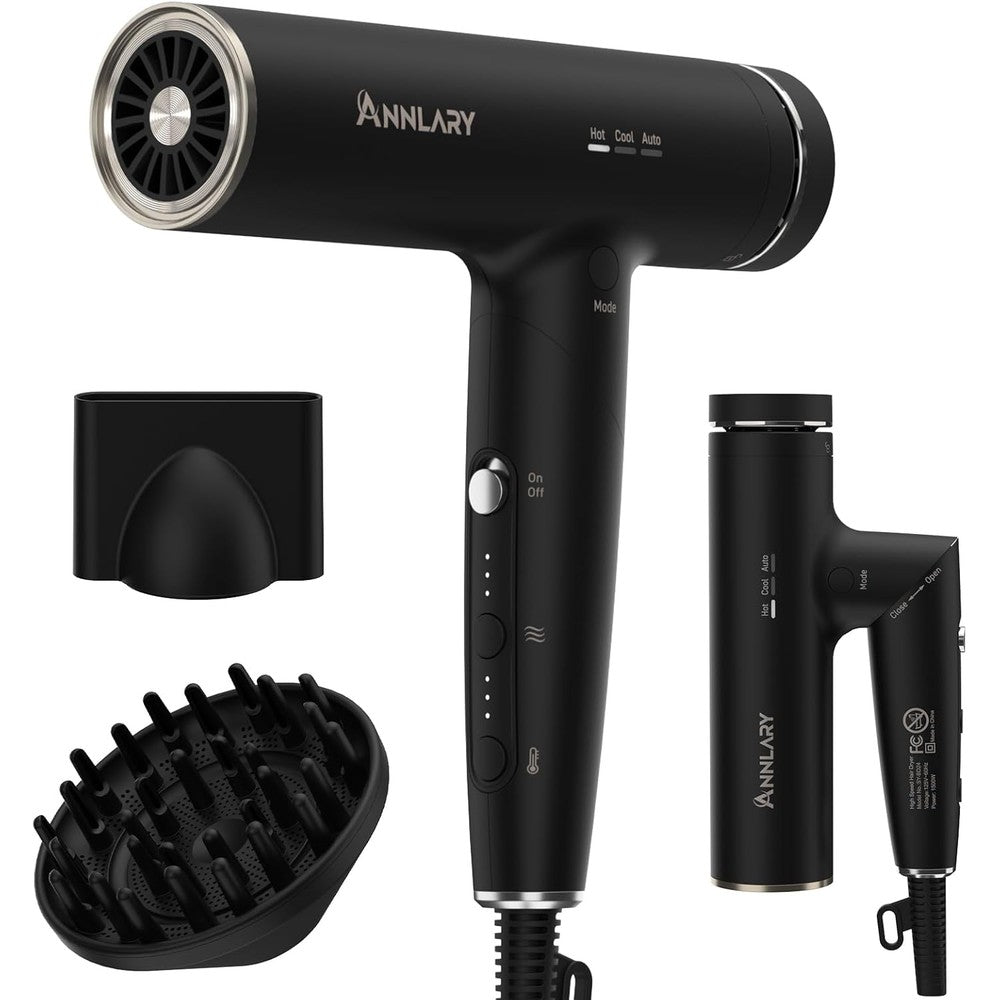 Annlary plasma ionic hair dryer with magnetic diffuser front view