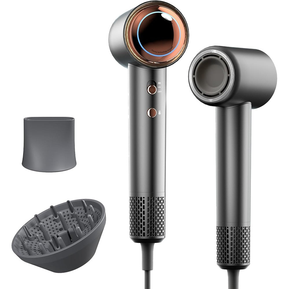 Tideway hair dryer professional high speed ionic blow dryer front view in grey and rose gold color