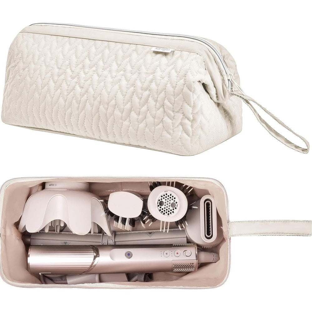 MagiDeal KarSyon hair tools travel bag in beige front view showing premium quilted design.