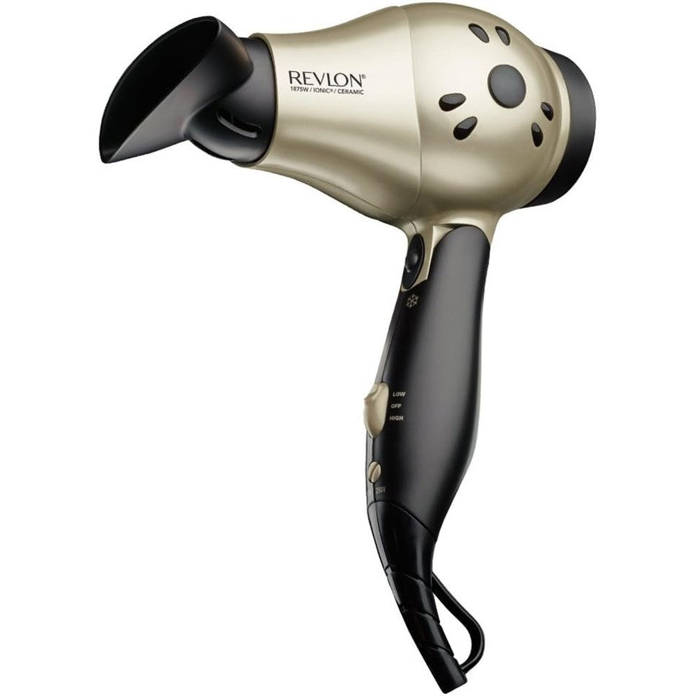 Revlon 1875W Compact Folding Handle Hair Dryer front view in champagne and black finish