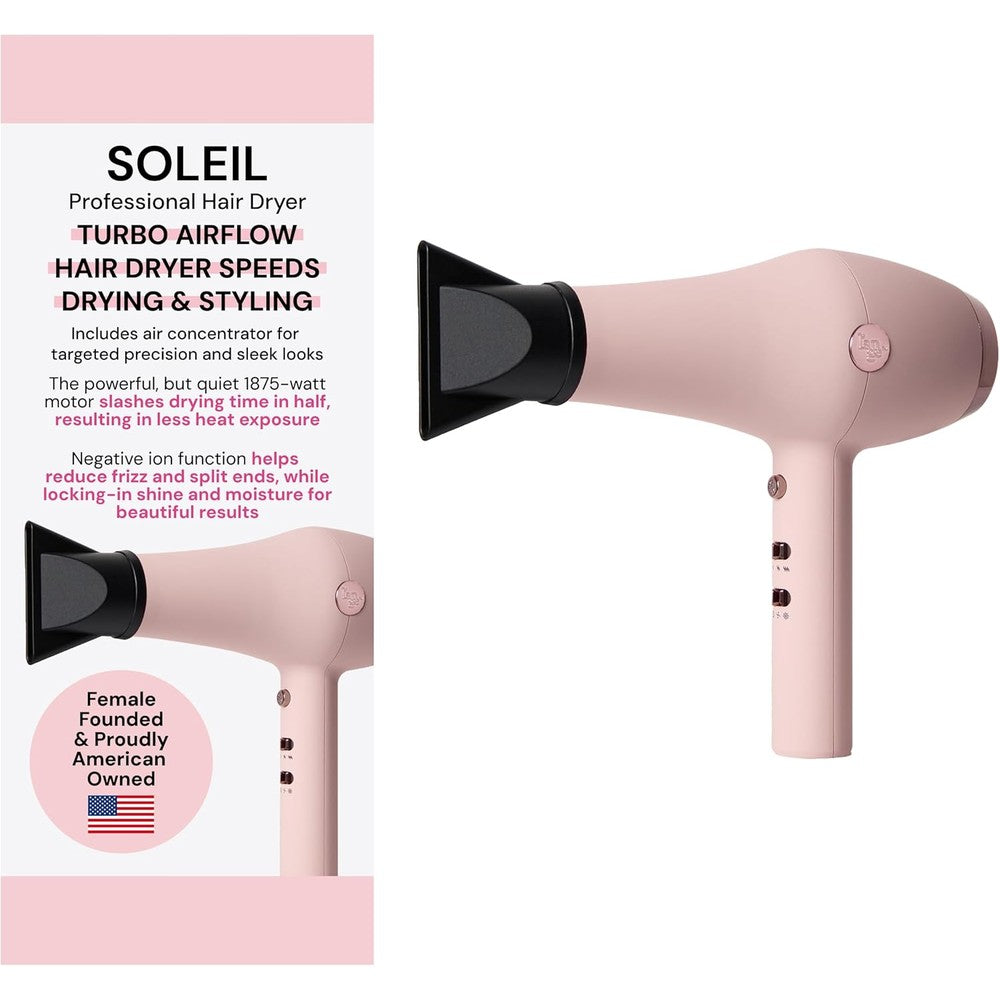 L'Ange Hair Soleil Professional Ionic Hair Dryer front view in blush pink color