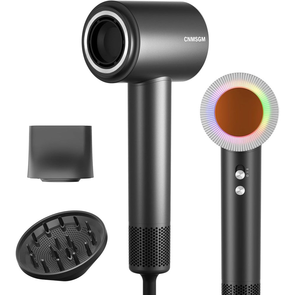 CNMSGM high speed ionic hair dryer front view in sleek black gray finish