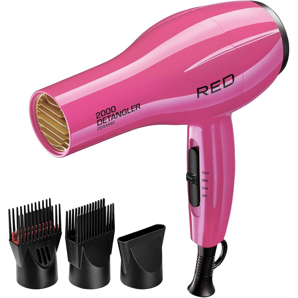 Red by Kiss 2000 Ceramic Hair Dryer front view showcasing the pink salon blow dryer body.