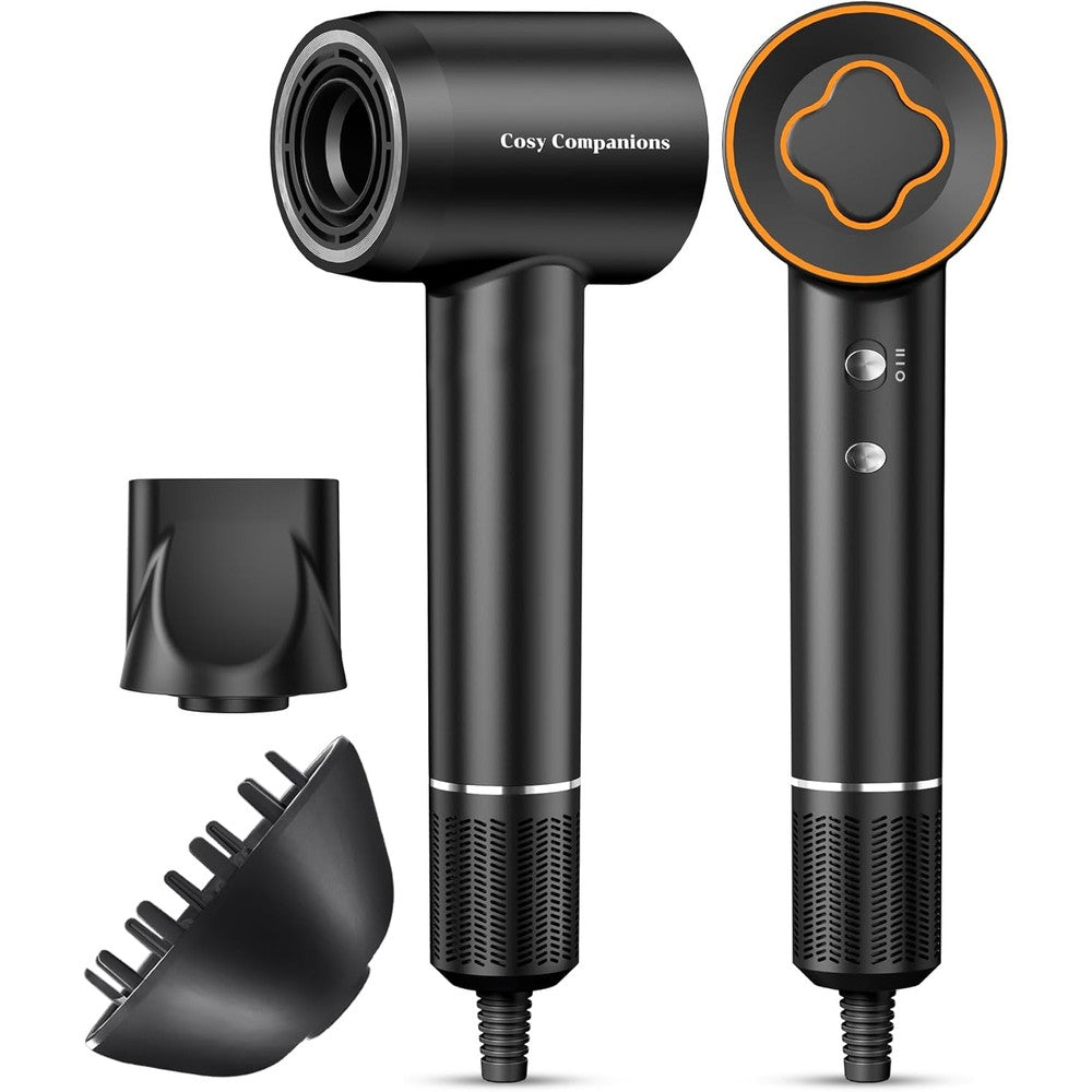 Cosy Companions high speed ionic hair dryer front view in sleek black color finish