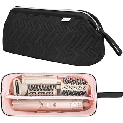 Leudes hair tools travel bag front view showing black geometric textured exterior.