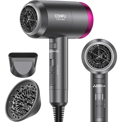 CONFU Ionic Blow Dryer 1600W front view with attached styling nozzle