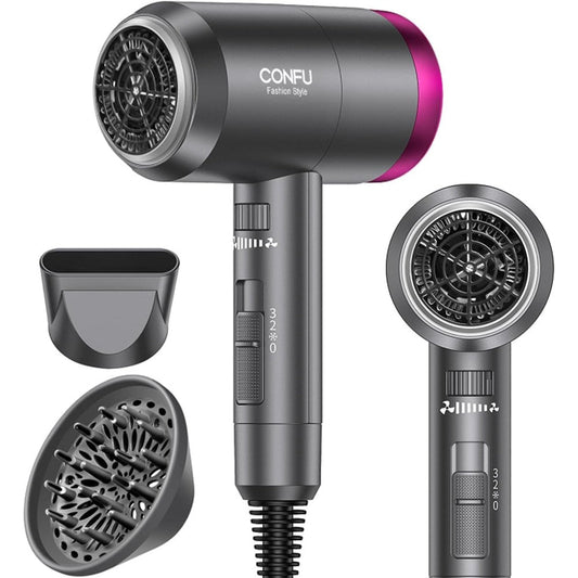 CONFU Ionic Blow Dryer 1600W front view with attached styling nozzle