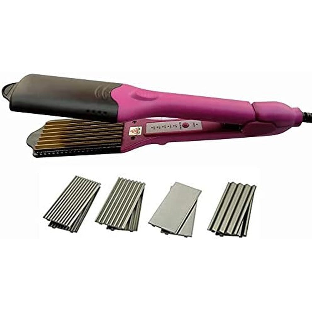 Wangmeili 4 in 1 hair crimper purple front view showcasing the interchangeable plate slot