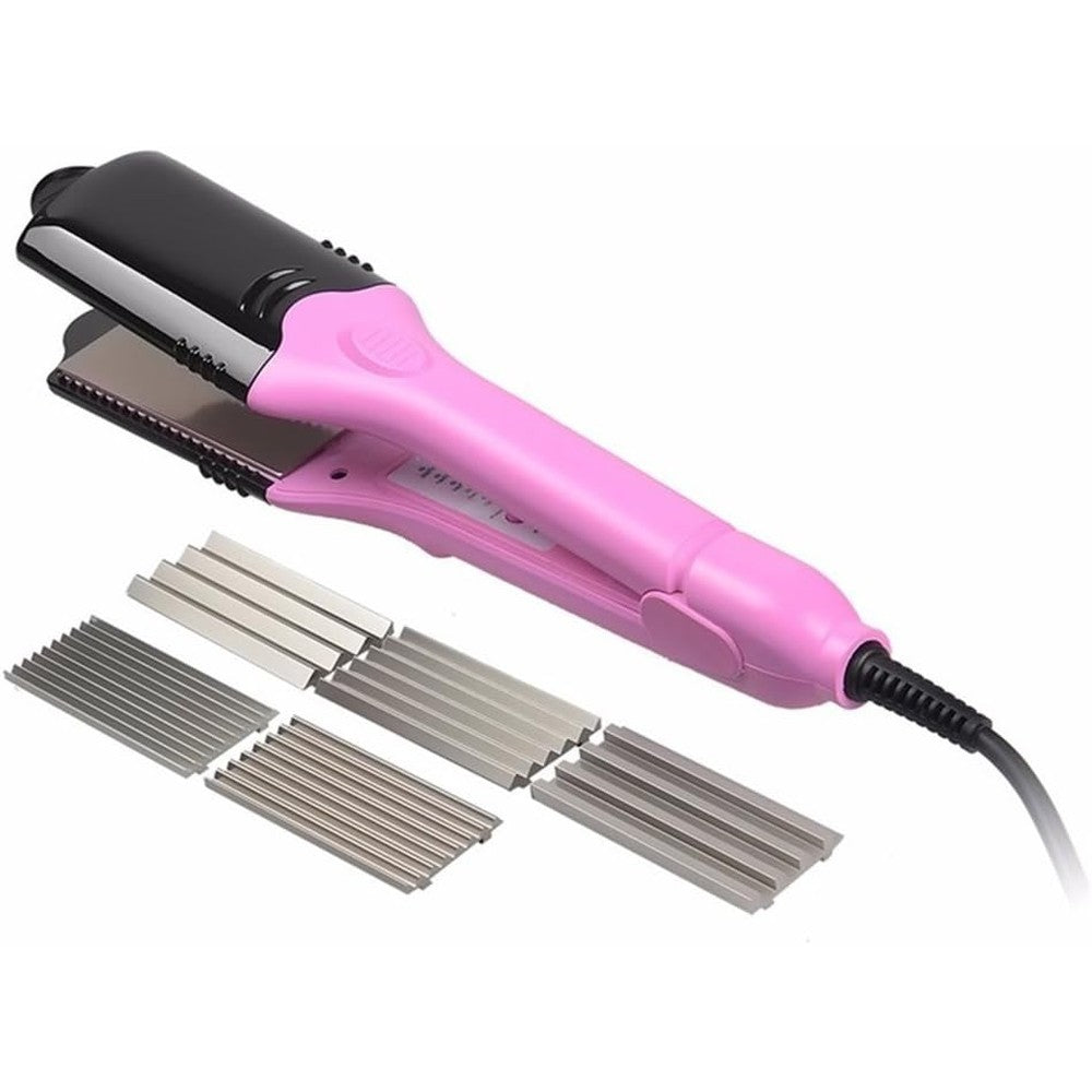 JINDIN 4 in 1 hair crimper and straightener flat iron front view showing interchangeable plates