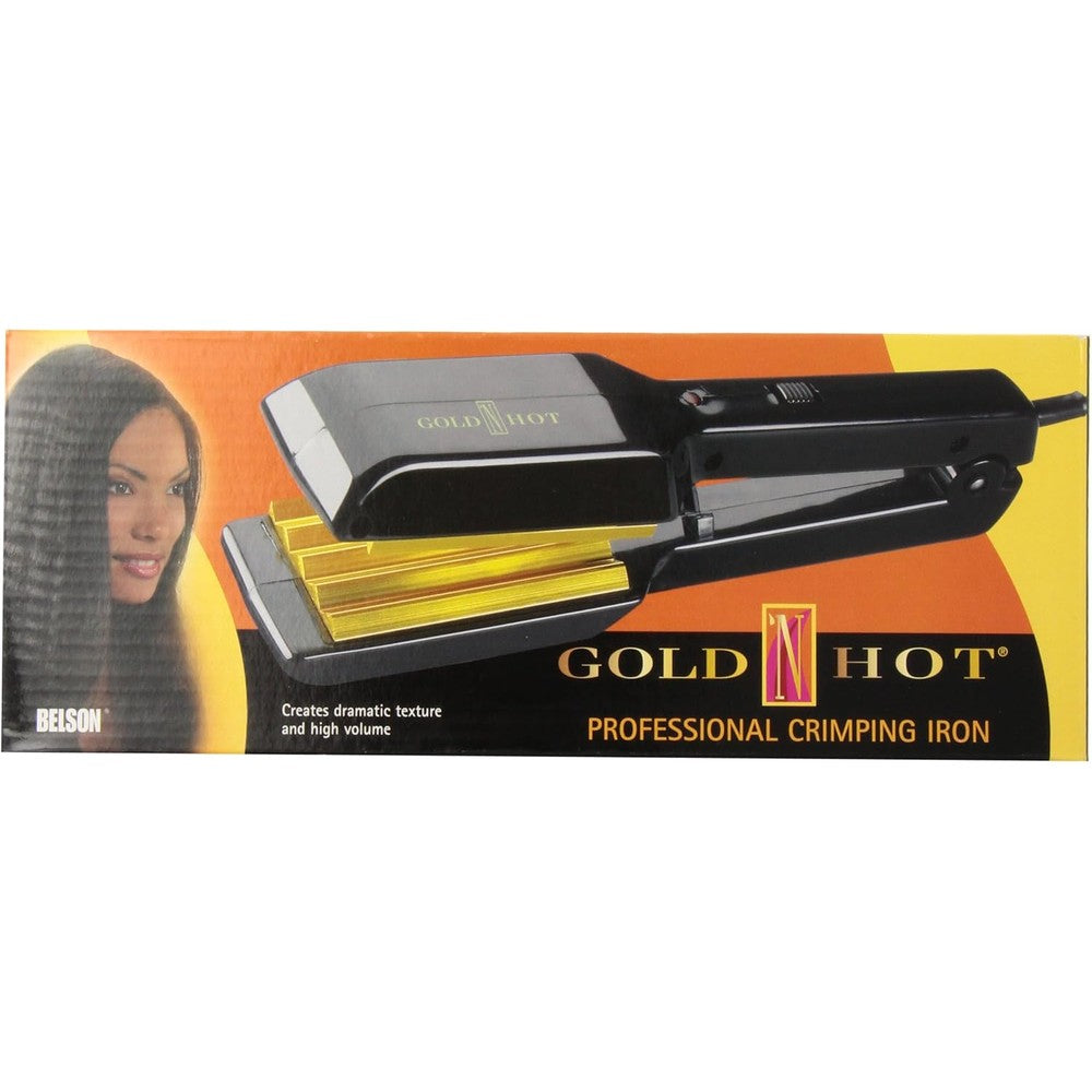 Gold N Hot Professional Ceramic Crimping Iron front view showcasing the black housing and two inch wide texturizing plates.