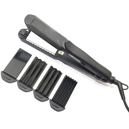 Sm liters beauty hair crimper front view showcasing interchangeable plates