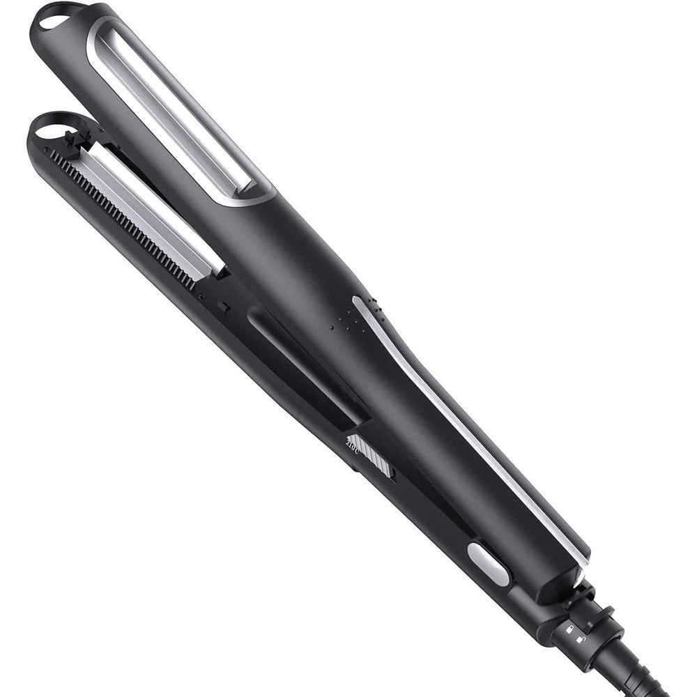 Charites automatic hair crimper iron front view showing black rippled barrels