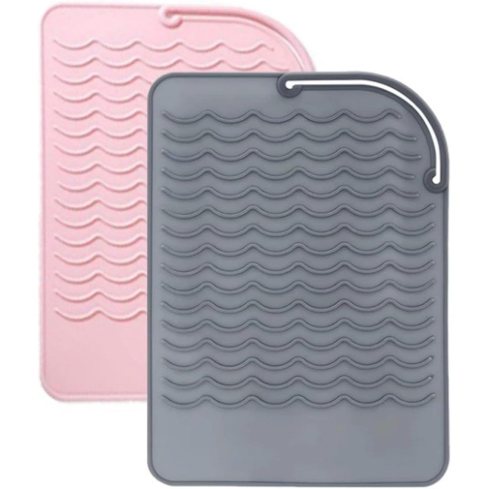 LMHEYL silicone heat resistant pads front view showing gray and pink mats for flat irons