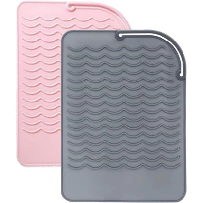 LMHEYL silicone heat resistant pads front view showing gray and pink mats for flat irons