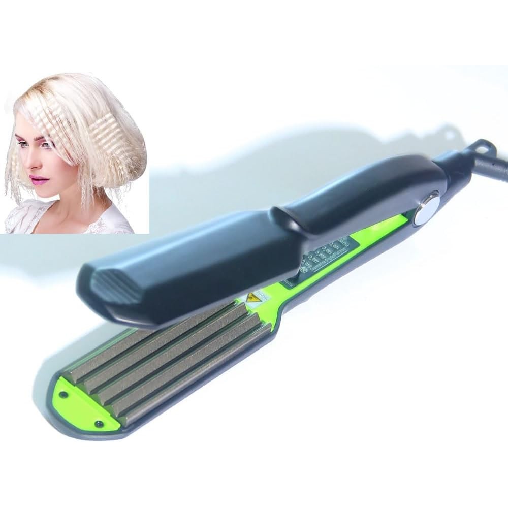Sm liters beauty hair crimper front view showing ceramic texturing plates