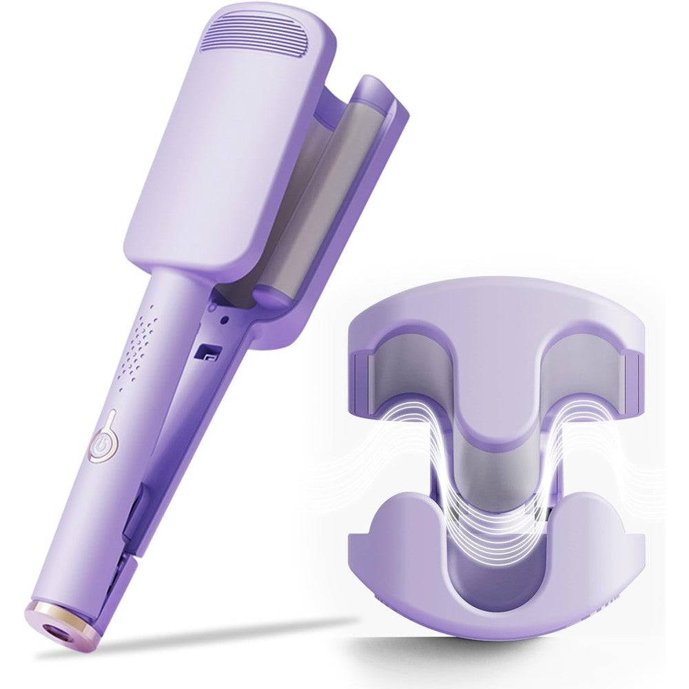 DSXVJHD 1.25 Inch Ceramic 3 Barrel Hair Waver Crimper Purple-V02 front view showing the triple heating barrels and anti-scald tip.