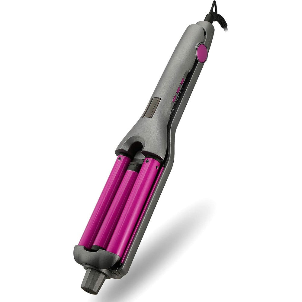 Mannice ceramic hair crimper front view displaying champagne gold triple barrels.