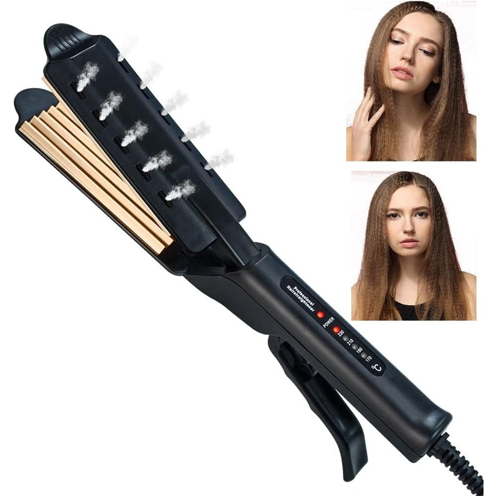 UKLISS hair crimper iron front view showing two inch corrugated plates.