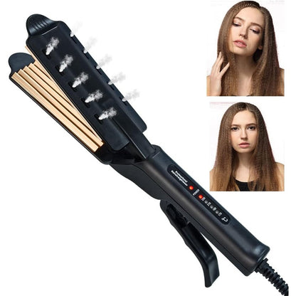 UKLISS hair crimper iron front view showing two inch corrugated plates.