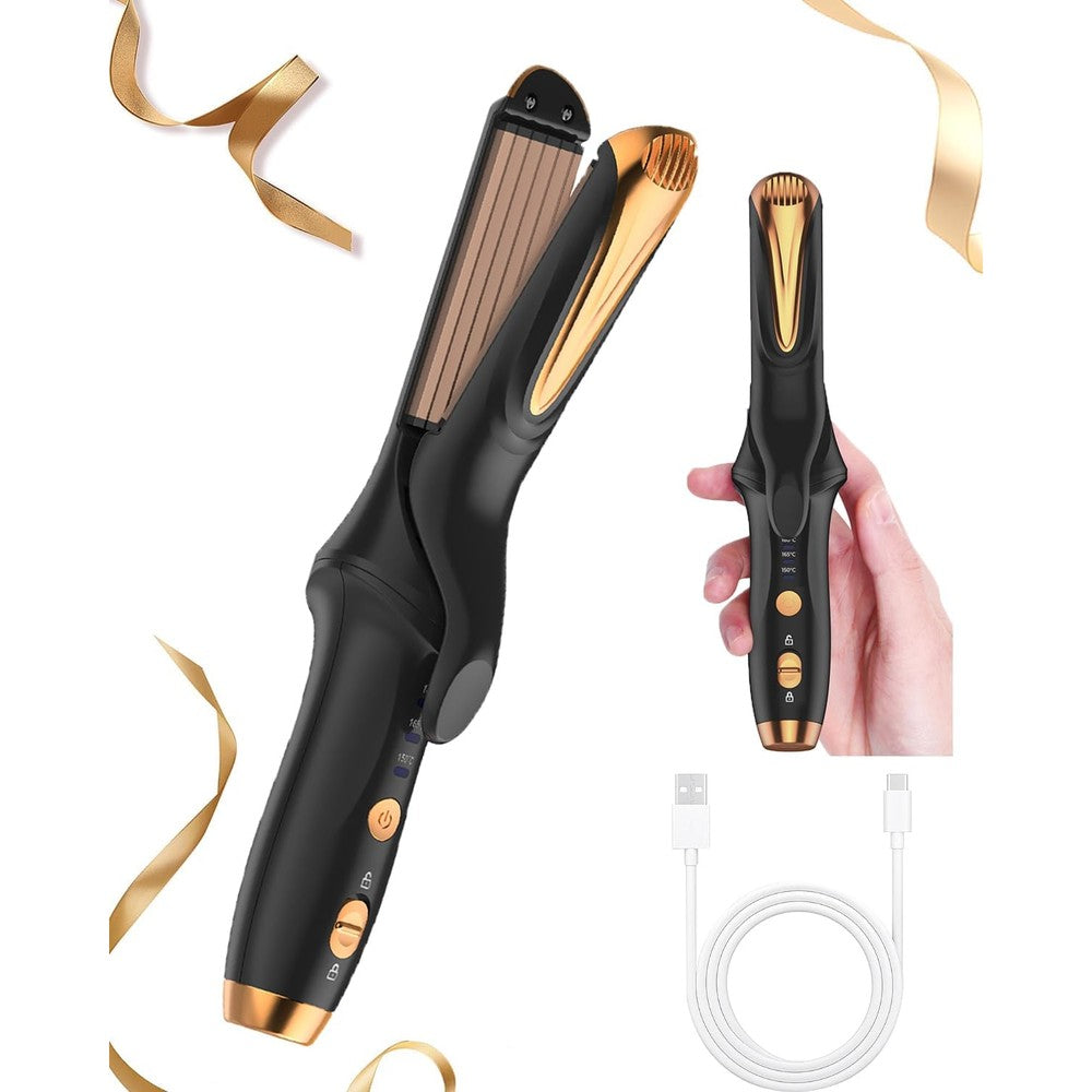 Yitrust cordless hair crimper front view showing compact premium travel design.