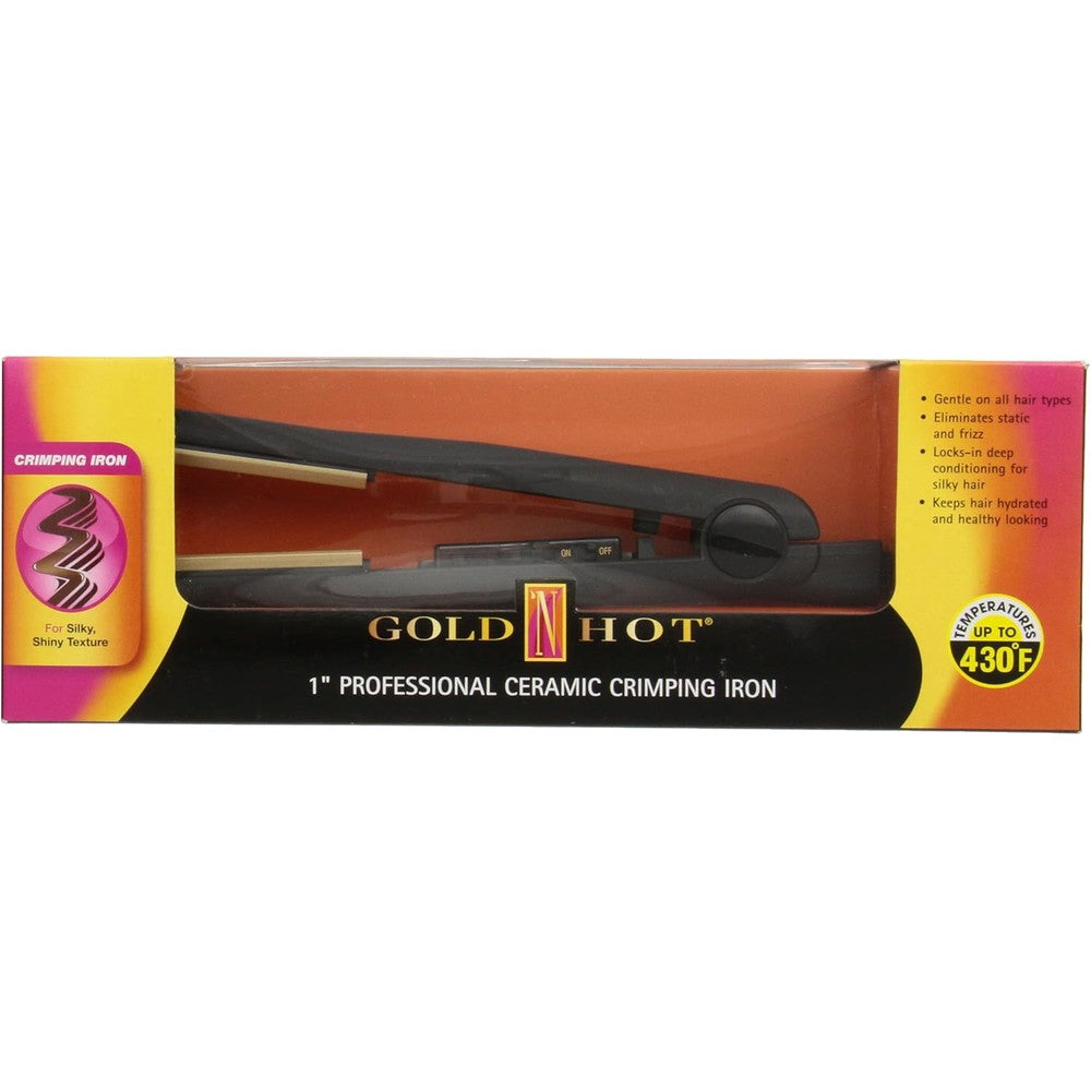 Gold N Hot professional ceramic crimping iron 1 inch front view showcasing premium styling plates