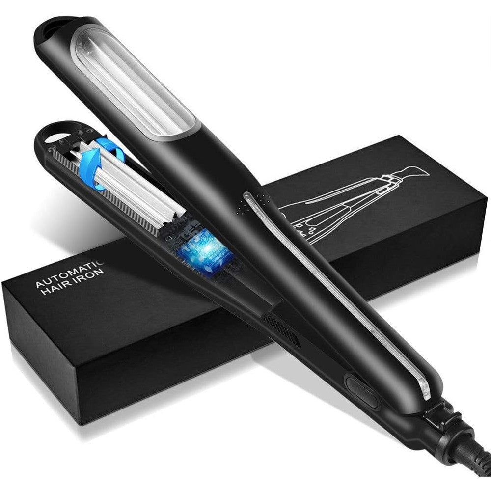 Lescolton Titanium Automatic Hair Crimping Iron front view showcasing the black barrel design.