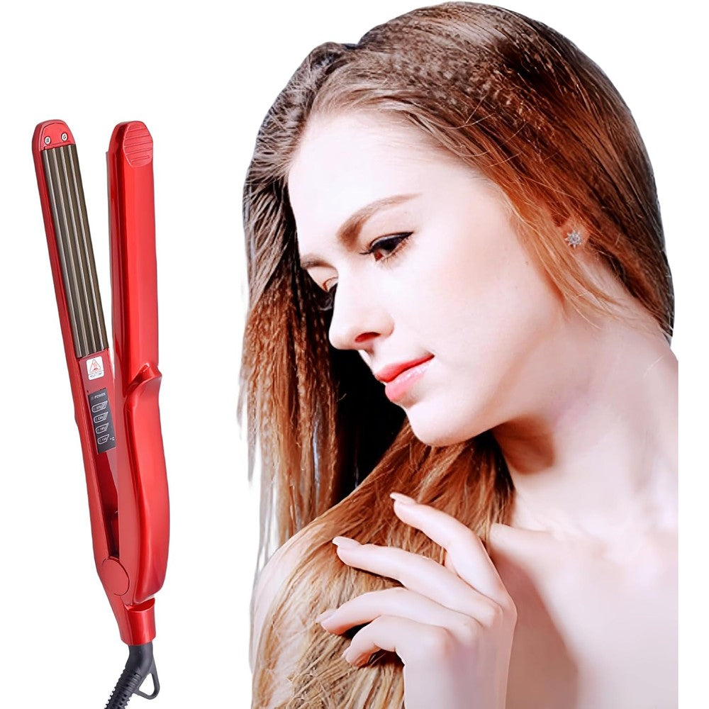 YOMCI Pro Hair Crimper front view of the red ceramic small wave curling iron tool.