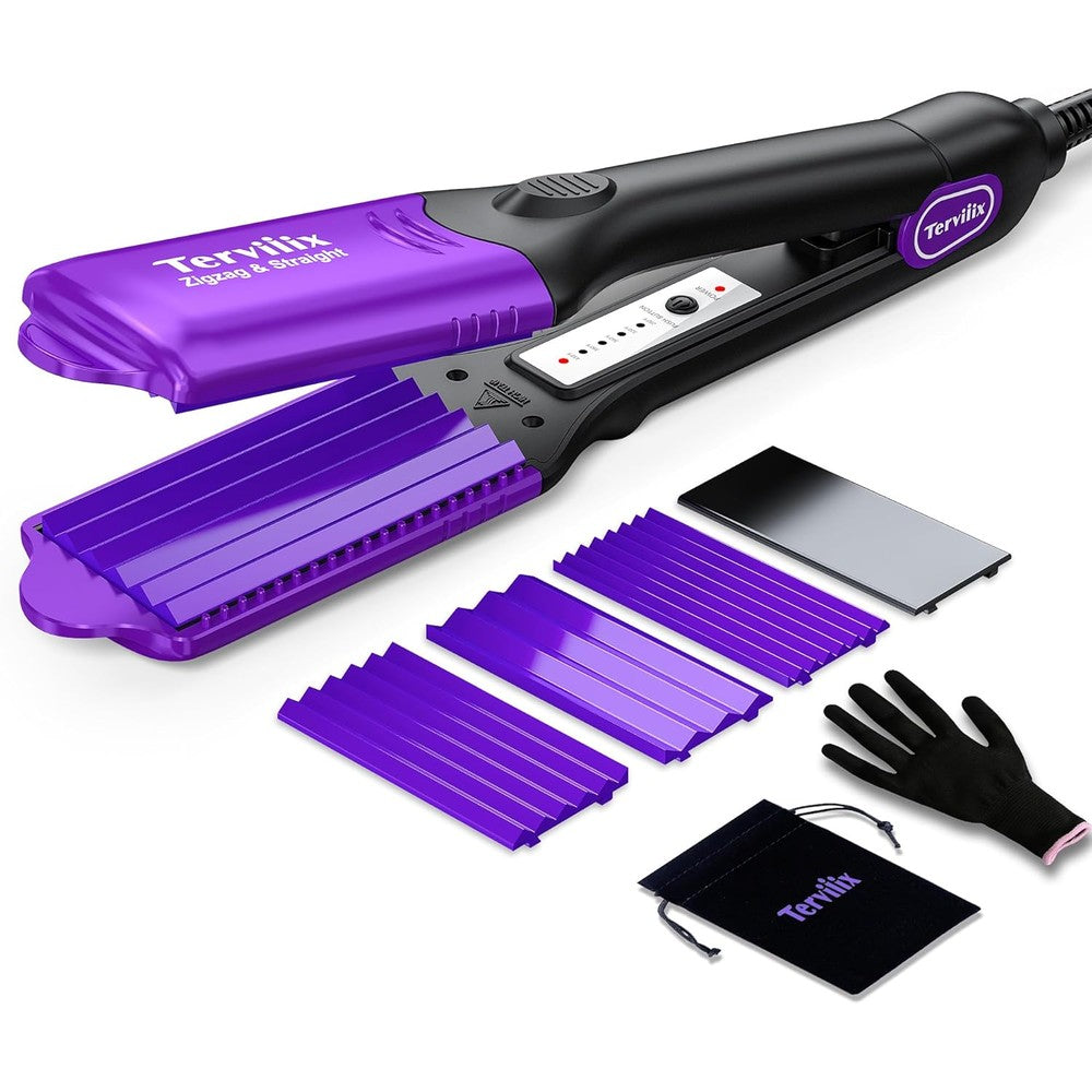 Terviiix Crimper Hair Iron front view showing the purple housing and interchangeable plates