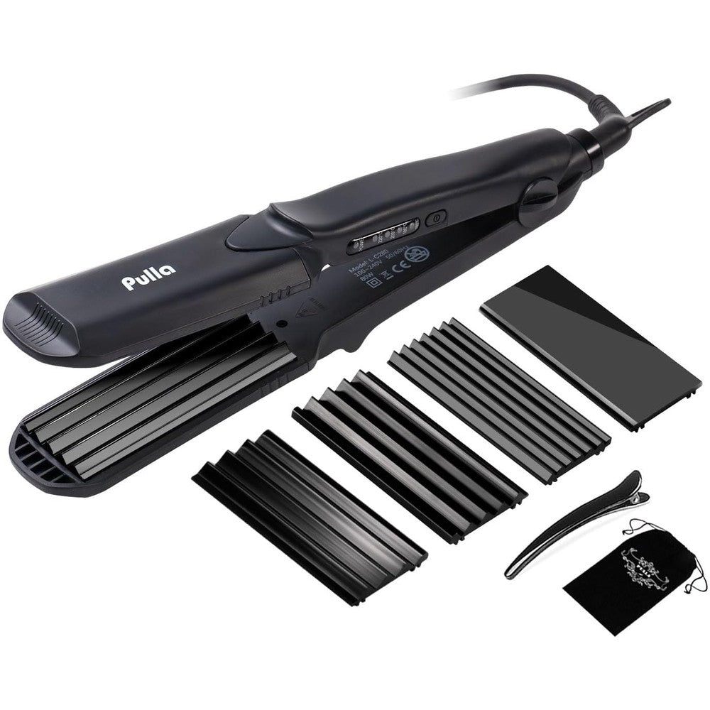 Pulla 4 in 1 hair straightener and crimper front view showcasing interchangeable plates