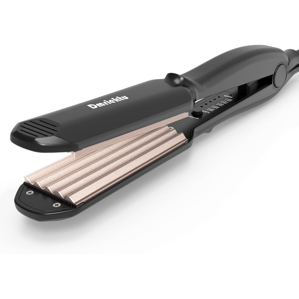 Dmriektu hair crimper front view showing ceramic plates for volumizing hairstyle