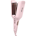 L'ange Hair SculptWaver Titanium Deep Wave Crimper front view showcasing the blush pink triple barrel design.