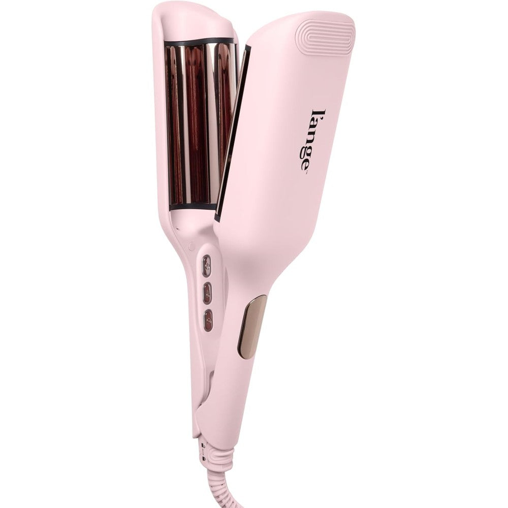 L'ange Hair SculptWaver Titanium Deep Wave Crimper front view showcasing the blush pink triple barrel design.