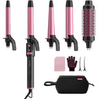 CrazyMar 5 in 1 automatic rotating curling iron set front view showing hot pink barrels
