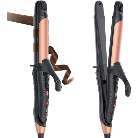 AmoVee 2 in 1 dual voltage travel curling iron and flat iron front view