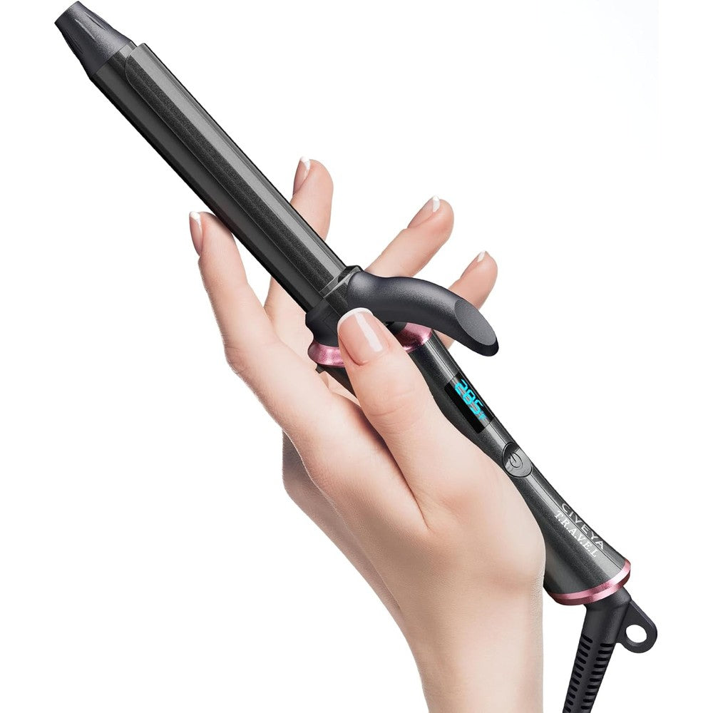 CIVEYA three quarter inch curling iron for short hair front view showing temperature control buttons.