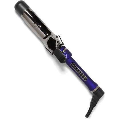 Ion Titanium Pro Curling Iron front view displaying the blue handle and adjustable heat dial