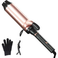 Hahahope Professional Two Inch Curling Iron front view displaying the rose gold ceramic barrel and clamp design.