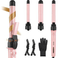 Abner Rotating Curling Iron Set front view with three pink ceramic barrels for automatic hair styling